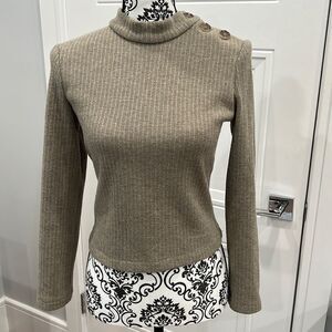 VINTAGE Petite Studio NY Davina Blouse Colorblock Button Down Shirt White Green